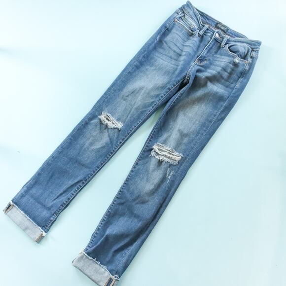 Judy Blue Denim - Judy Blue Distressed Straight Fit Cuffed Jeans Size 27 Busted Knee Classic